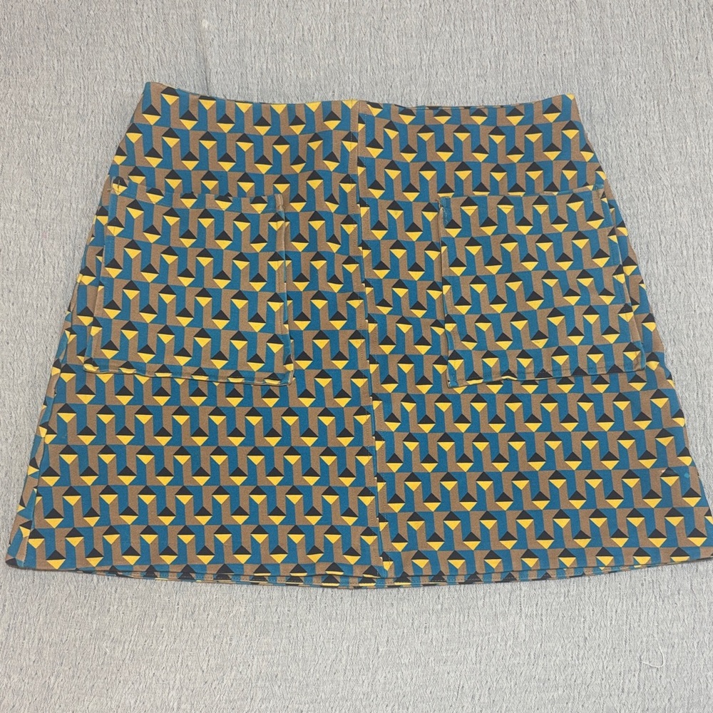 Anthropologie Geometric Mini Skirt - Blue and Yellow